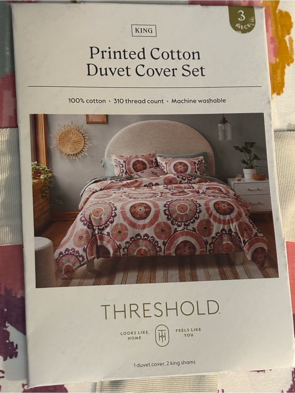 Threshold Printed Cotton Duvet Cover Set in Pink and Purple